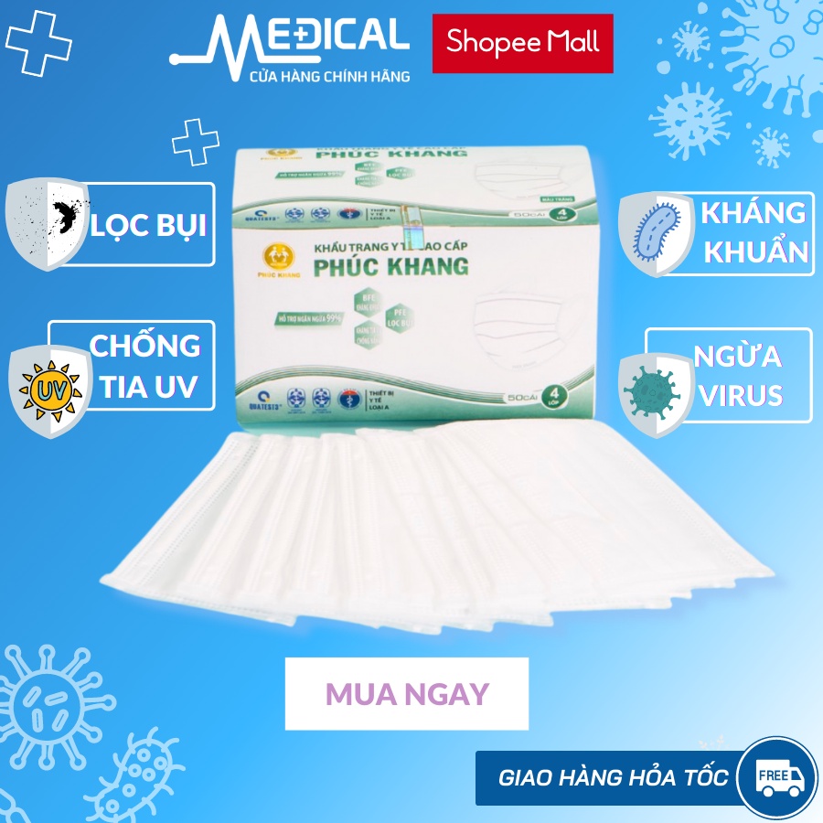 Mô tả Khẩu trang y tế 4 lớp cao cấp PHÚC KHANG có giấy lọc kháng khuẩn MÀU TRẮNG - MEDICAL - 1