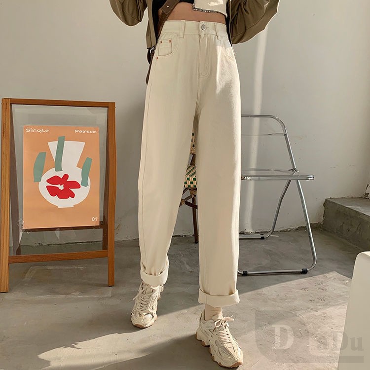 Ảnh Quần Jeans Nữ Lưng Cao Ống Rộng 2 Màu Thời Trang 3