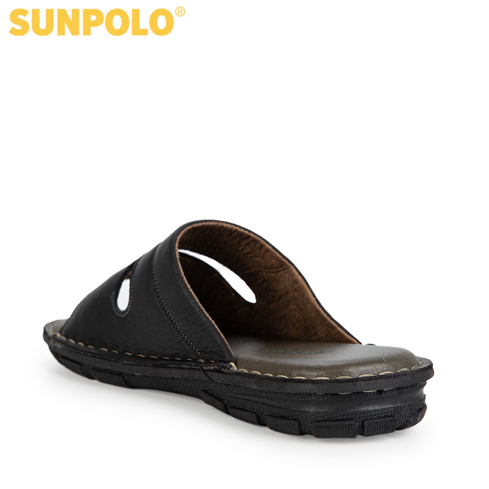 Ảnh Dép Nam Quai Ngang Da Bò SUNPOLO AQN027 Đen Có Big size 44 45 2