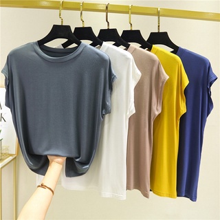 Áo thun nữ Modal Cotton cổ tròn Áo màu xám dáng rộng Áo thun không tay cỡ lớn Plus Size