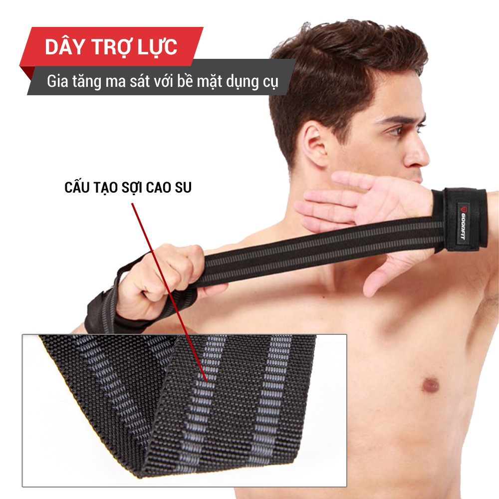 Dây kéo lưng tập gym Lifting Straps kết hợp quấn cổ tay GoodFit GF731LS dây kéo hỗ trợ Deadlift