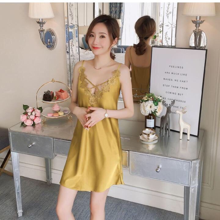 Ảnh Đầm Ngủ Mặc Nhà Lụa Satin Hisexy Không Mút Ngực MD06 3