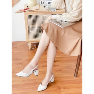 Giày sandal nữ cao gót Anna slingback vintage quai hậu mũi nhọn bít mũi gót vuông 5 phân