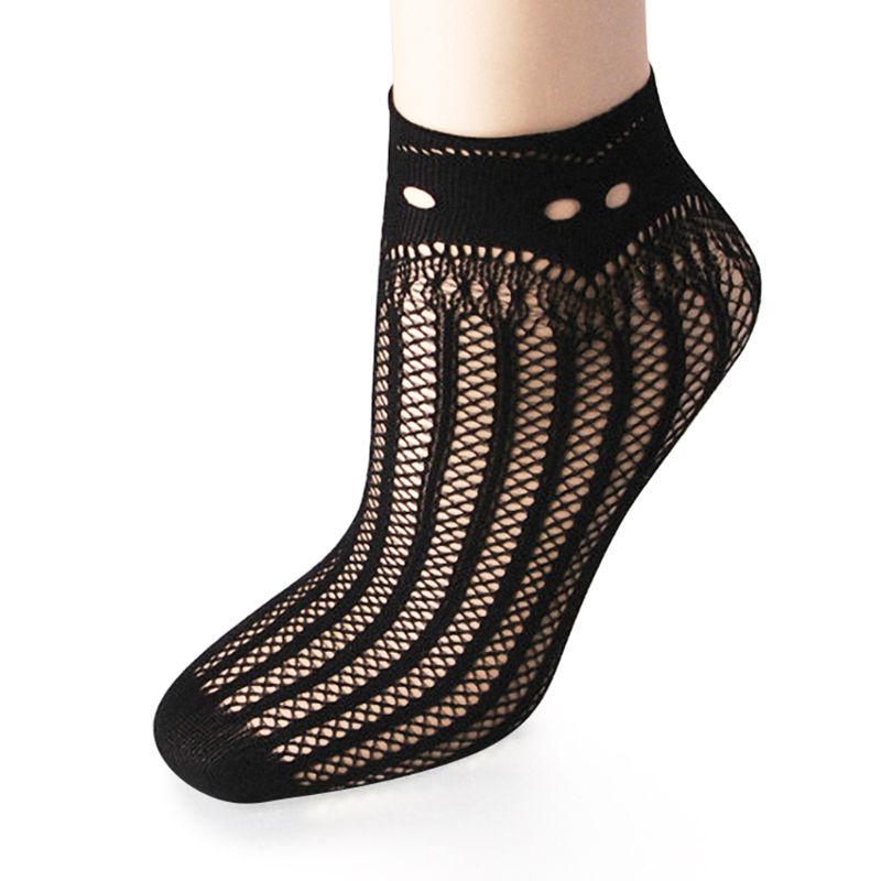 Vic Nữ Mùa Hè Ngắn Trên Mắt Cá Chân Thuyền Tất Fishnet Lưới Đen Hoa Ren Pat