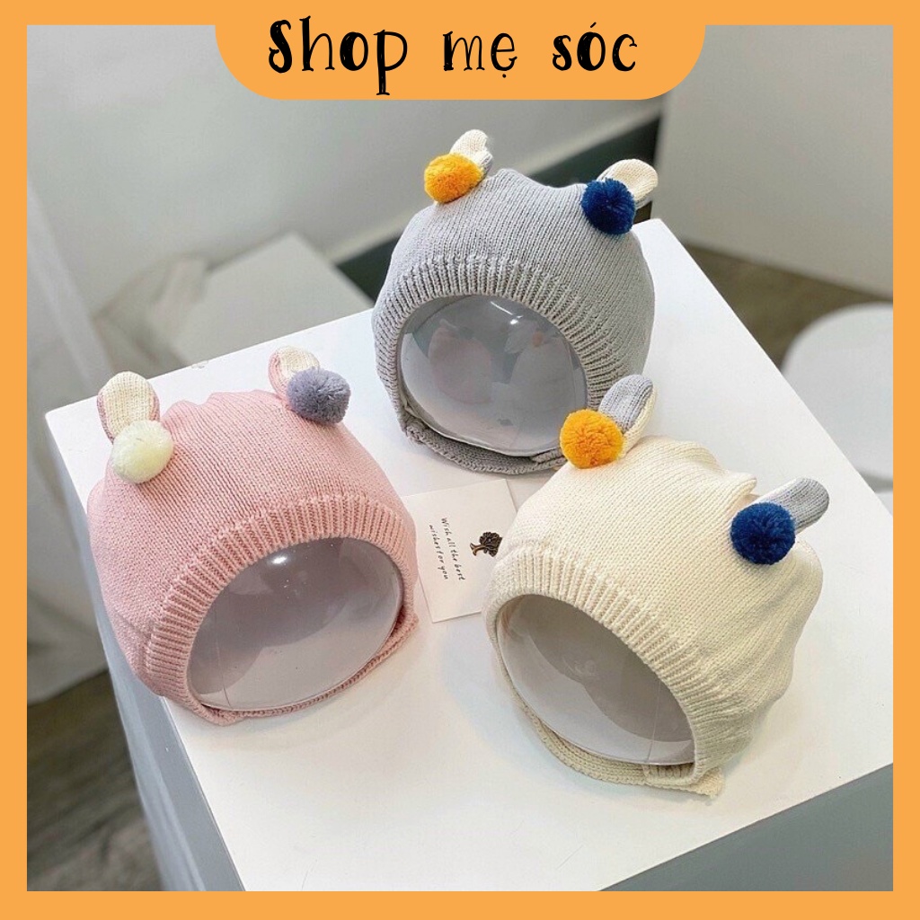 Mũ Len Quả Bông 2 Lớp Giữ Ấm Phong Cách Hàn Quốc Cho Bé 2-12 Tháng mesocshop