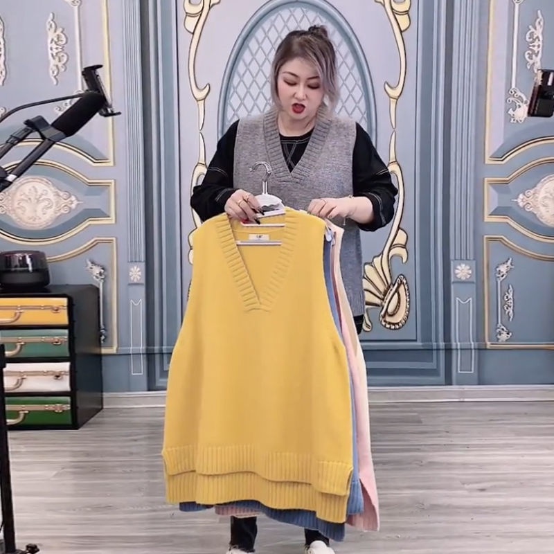 Áo Vest nữ cỡ lớn thời trang dệt kim cổ chữ V dáng rộng
