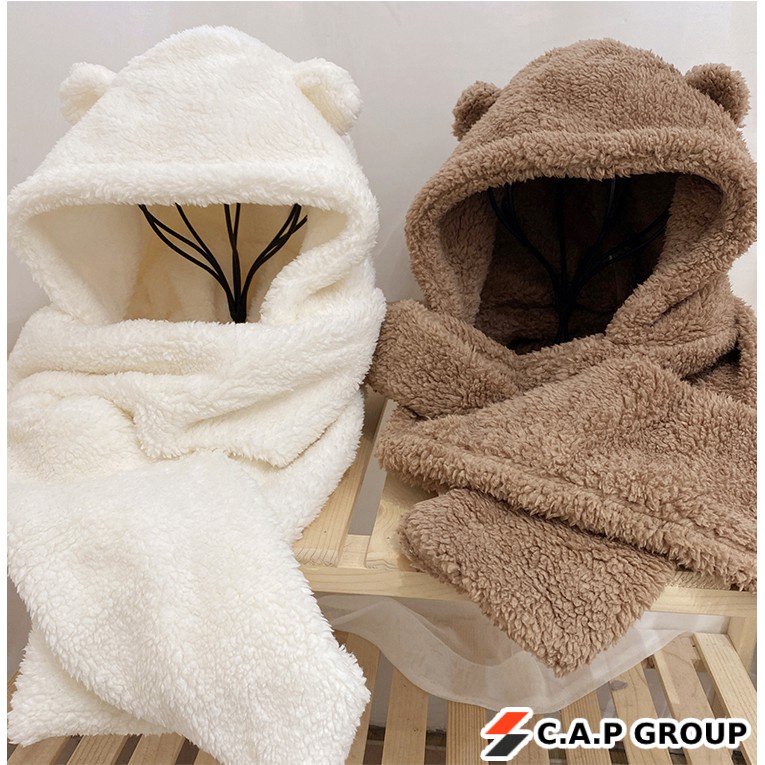 Mũ lông Cừu 3in1 tai gấu 💚CAM KẾT CHUẨN💚 Mũ kèm khăn quàng cổ và sỏ tay kiểu dáng hàng quốc