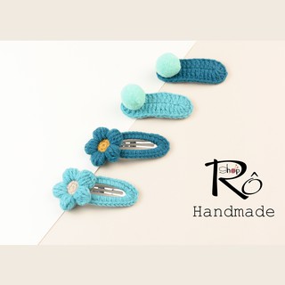 Combo 4 kẹp tóc viền hoa len Handmade nhiều màu cho nữ và bé gái 6cm |Shop Rô Handmade