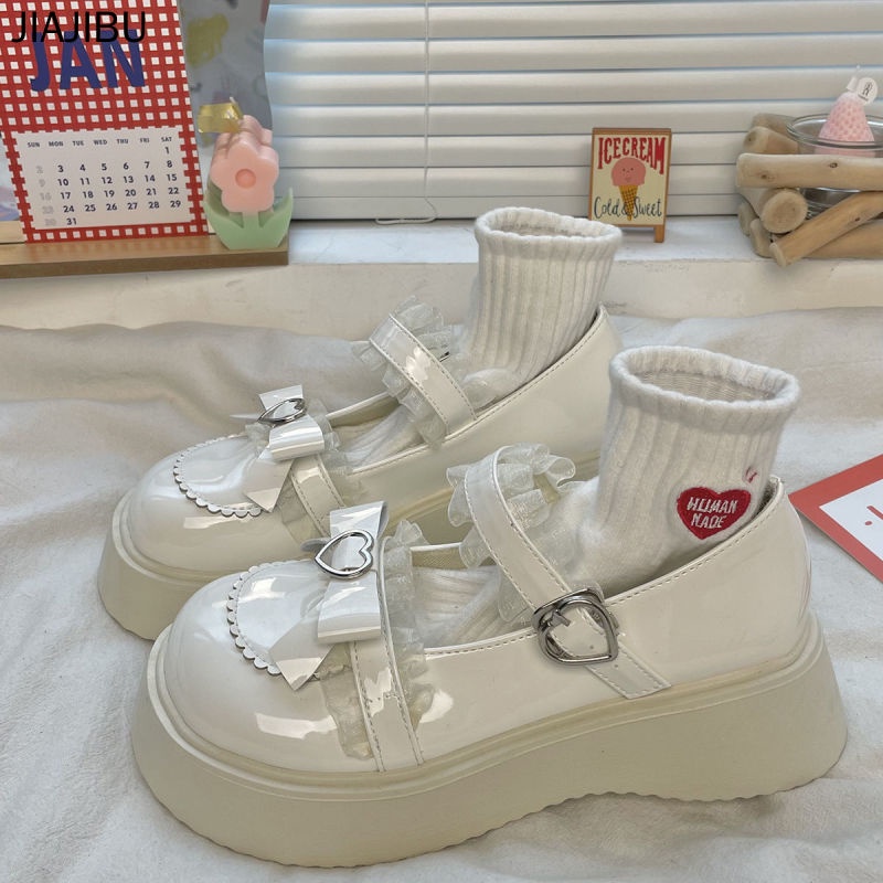 Black Love Doll Shoes Giày Công Chúa Phong Cách Gothic Dễ Thương Giày Nữ Giày Lolita Nhật Bản Giày Mary Jane Thời Trang Hàn Quốc Giày Búp Bê Phối Ren Xinh Xắn Giày Muffin Phong Cách Anh Giày đồng Phục JK Nhật Bản Giày Cosplay Giày Nhảy Y2K Giày Dopamin