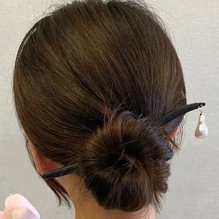 Kẹp tóc ngọc trai bằng gỗ màu đen cổ điển cô gái đơn giản khí chất kẹp tóc bằng gỗ
