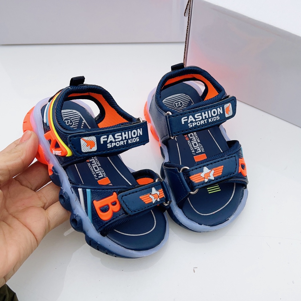 TL không đèn led sandal bé trai - dép quai hậu cho bé NB có quai dán tùy chỉnh da mềm, đế êm F2 ( có video & ảnh thật)