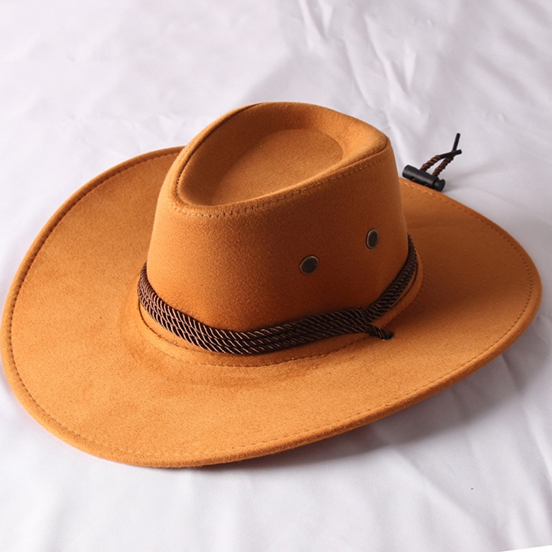 Hiphop Jazz Hat Wide Brim Retro Western Cowboy Hat for w/ Rope All-match for Hip