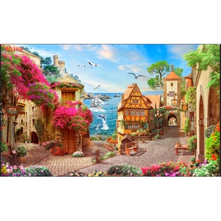 Tranh dán tường Quán Cafe, Trà Sữa, Trang Trí Cửa Hàng 3D khổ lớn