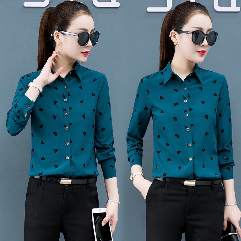 Áo Sơ Mi Chiffon Dài Tay Họa Tiết Chấm Bi Thời Trang Cho Nữ