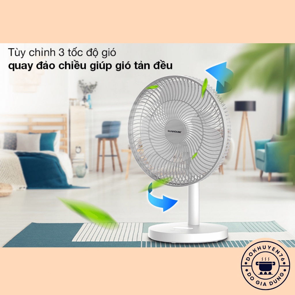 Quạt tích điện Sunhouse SHD7115, Quạt sạc điện Chính hãng