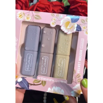 Set son Hengfang Velvet Mousse, Son thỏi Hengfang 3 cây vuông vỏ xanh, Son lì mịn môi, tone màu nóng trend