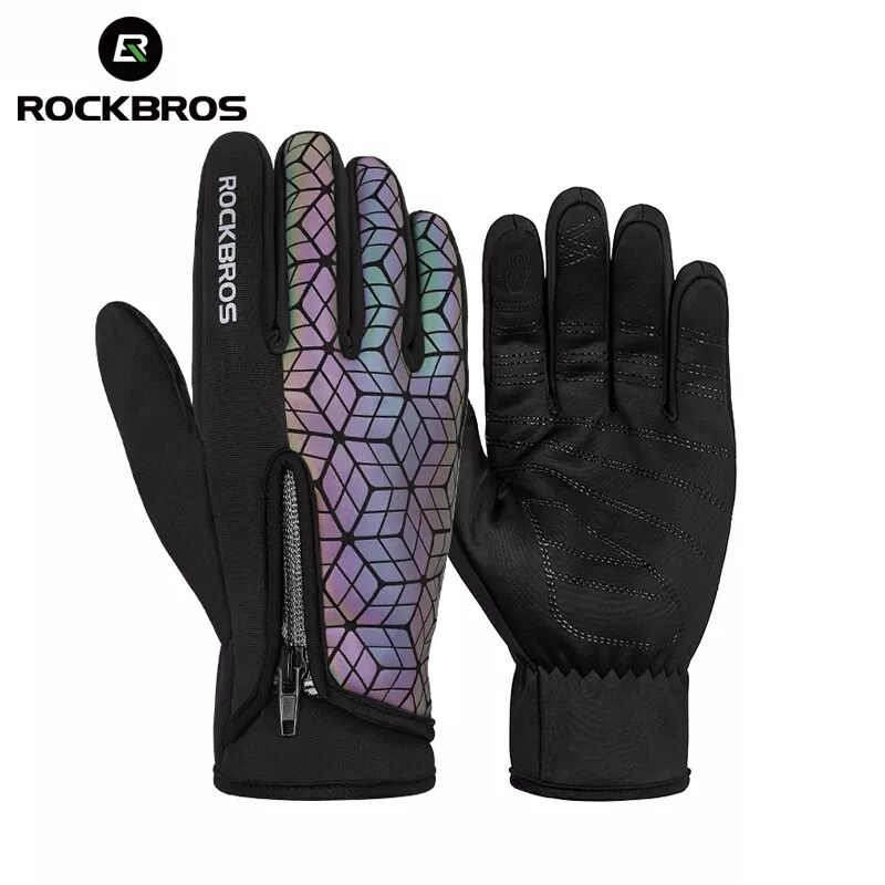 Găng tay ROCKBROS len lông cừu giữ nhiệt phối TPU phản quang và dây khóa kéo chống trượt chống gió dùng khi đi xe đạp