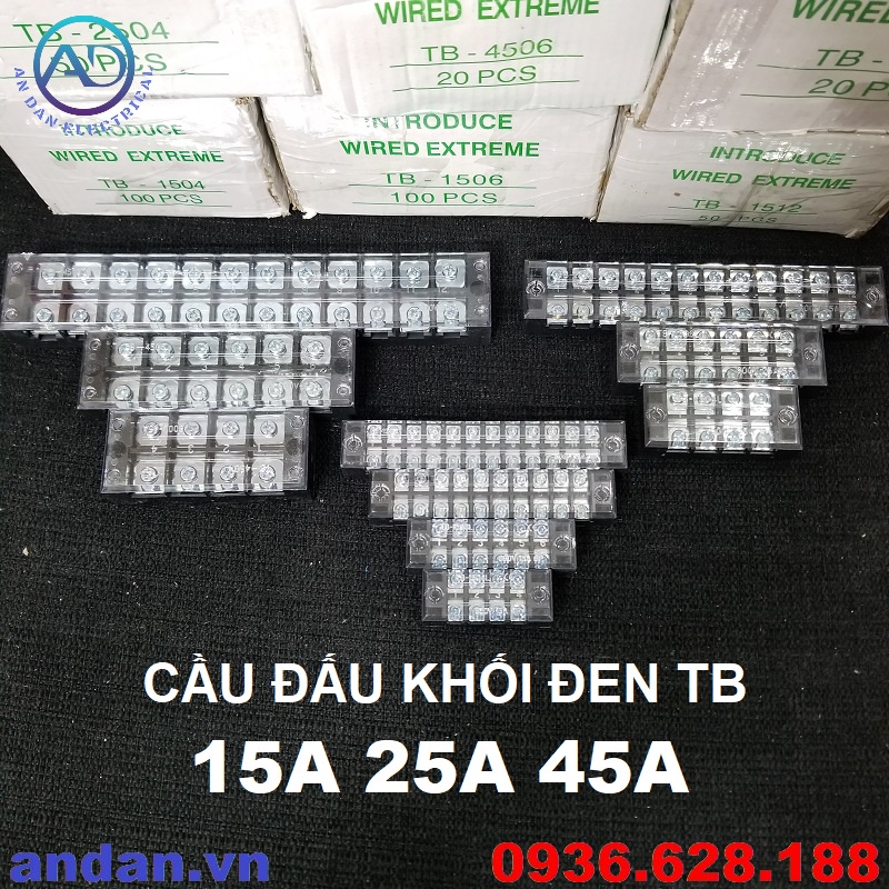 Cầu đấu khối đen, Domino khối fit đen TB 15A 4P 6P 12P TB-1504 TB-1506 ...