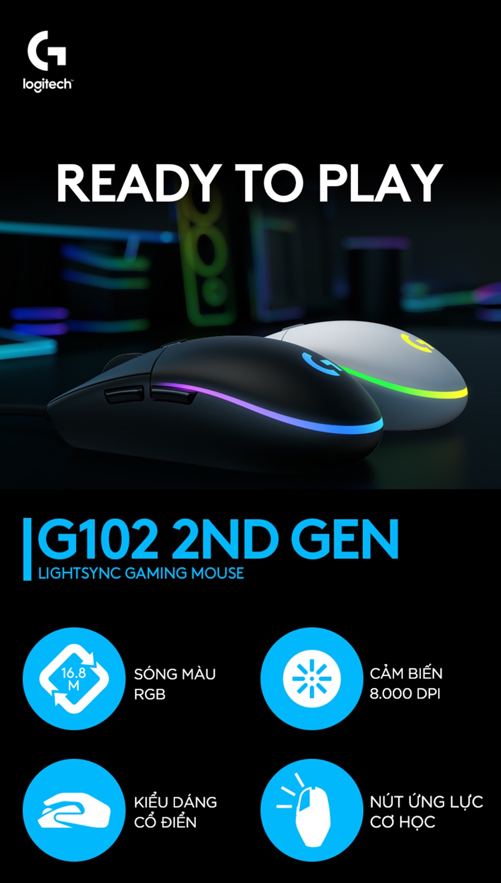 Mô tả Chuột gaming có dây Logitech G102 Lightsync - Tùy chỉnh RGB, 6 nút lập trình, nhẹ - 1