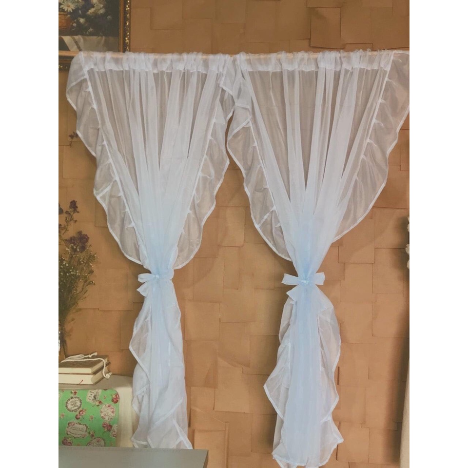 [ĐỦ MỌI KÍCH THƯỚC] Rèm Màn Dán hoặc Xỏ Cây Voan Trắng Có Bèo Viền ...