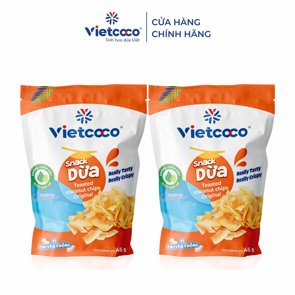 Combo 02 túi Snack dừa Vietcoco vị truyền thống 45gr/túi