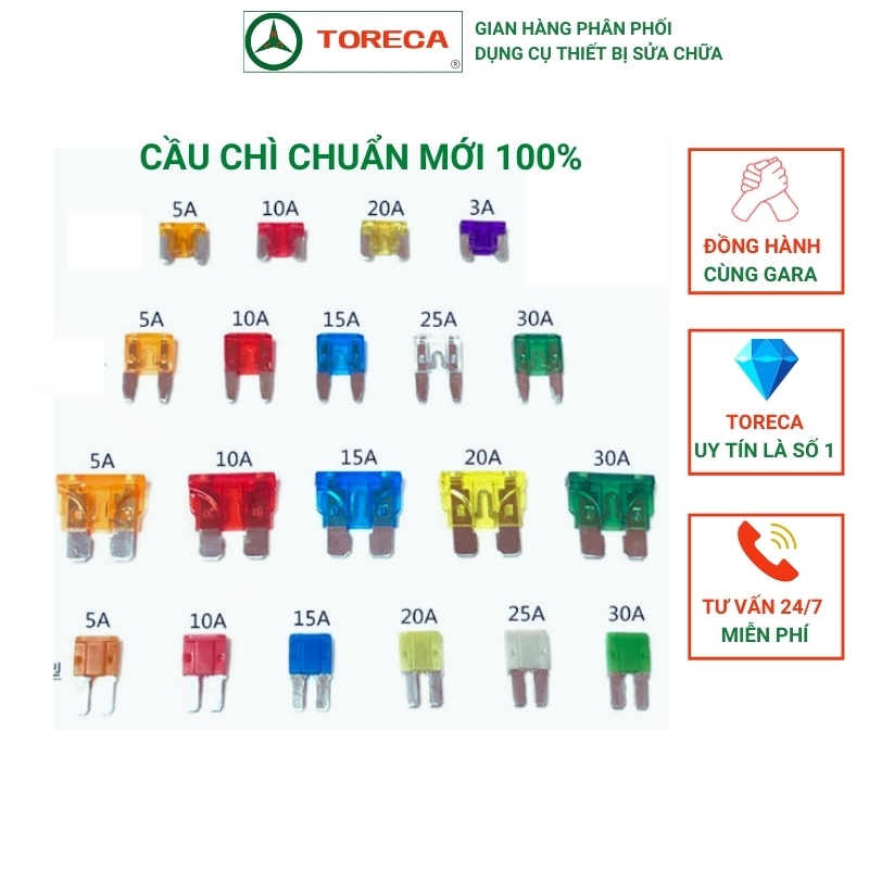 (Combo 20) Cầu Chì Ô Tô Cầu Chì Công Suất Ngắt Chuẩn Toreca