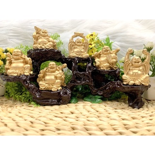 Bộ 6 Tượng Bồ Tát Di Lặc Hoan Hỉ kèm đế tượng 6 chân ( Loại Lớn - Màu Vàng )