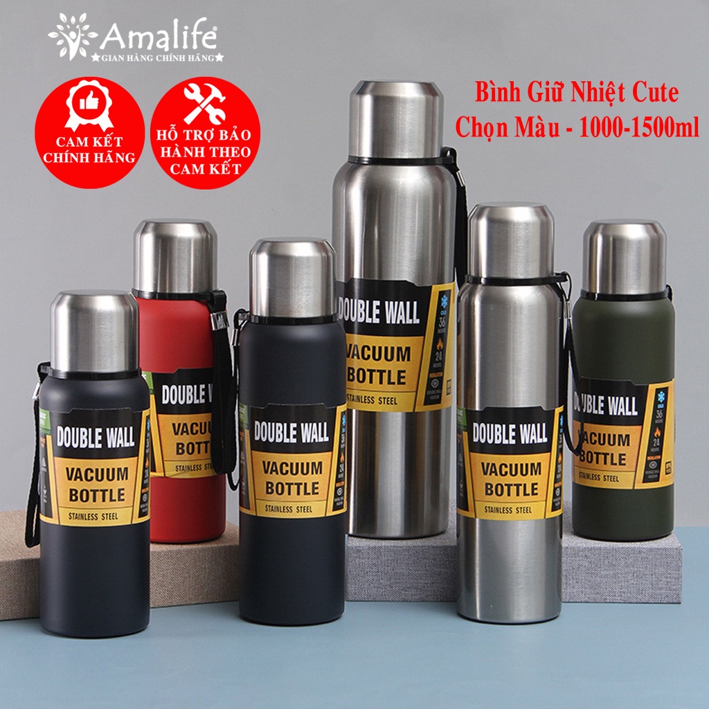 Ảnh Bình Nước Giữ Nhiệt Cute 1000-1500ml Inox Giữ Nóng Lạnh 8-12 Tiếng Có Nắp Uống, Lưới Lọc Bình Trà, Ly Nước Hãng Amalife 1
