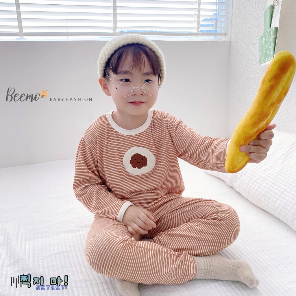 Bộ set quần áo dài tay Beemo vải cotton thêu bánh quy cho bé trai,bé gái từ 1 đến 7 tuổi 22216B