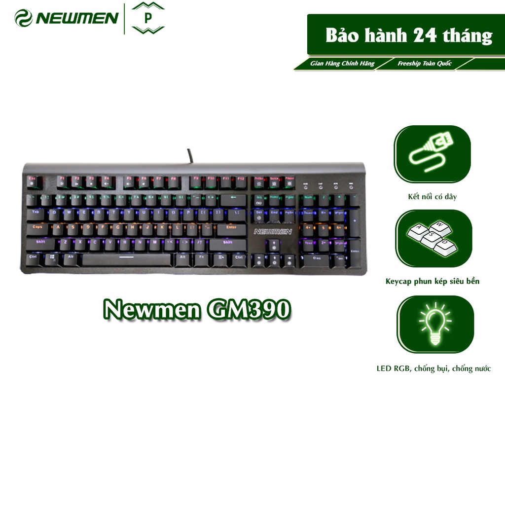 Bàn phím cơ có dây Gaming Newmen GM390, Hotswap, Khung nhôm, Keycap phun kép siêu bền, LED RGB, chống bụi, chống nước