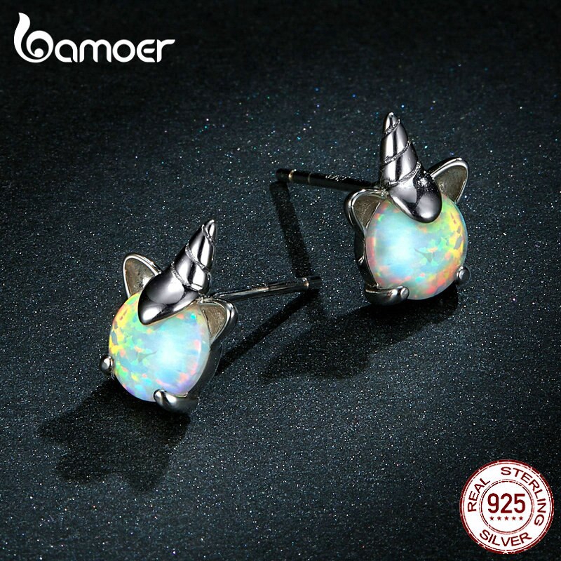 Bamoer Bông Tai Bạc 925 Đính Đá opal Hình Động Vật Đáng Yêu Cho Nữ sce737