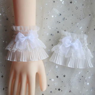 (2 màu) bộ 2 chiếc vòng đeo tay ren voan dáng xòe may xếp tầng phong cách lolita