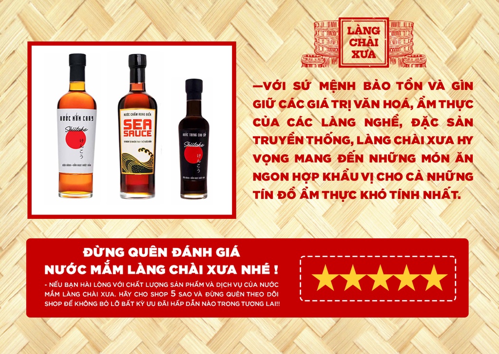 Mô tả Nước tương cao cấp Shiitake chai nhựa 525ml/chai lên men tự nhiên từ đậu nành và nấm ngọt Shiitake Làng Chài Xưa - 3