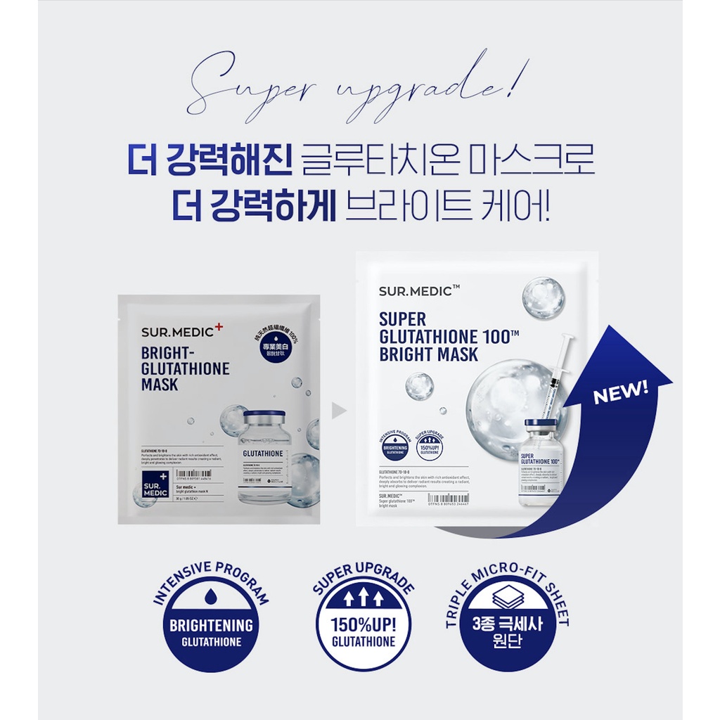 Nguyên Hộp 10 Miếng Mặt Nạ Trắng Da Sur.Medic Bright Glutathione Mask 10 x 30g