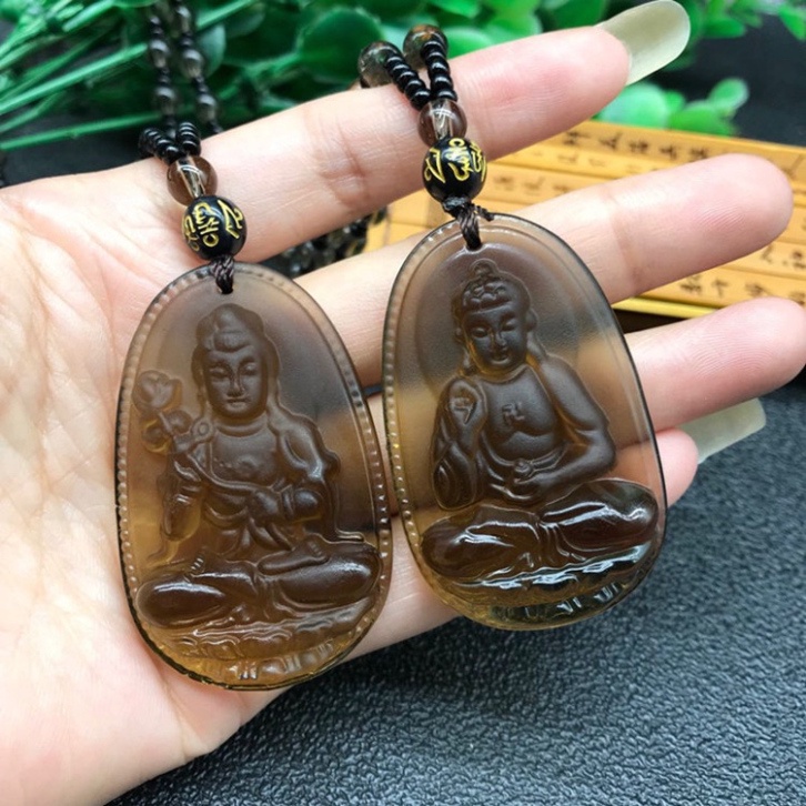 Chuỗi hạt đeo cổ màu khói mặt Bất Động Minh Vương - Phật bản mệnh người tuổi Dậu