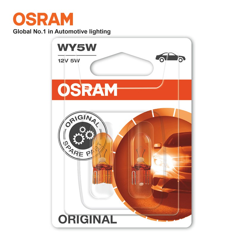 Combo 2 Bóng Đèn Chân Ghim Nhỏ 1 Tim OSRAM Original T10 WY5W 12V 5W Màu Vàng