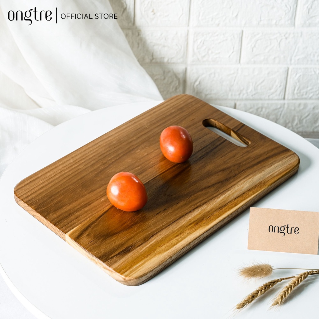 Thớt gỗ Teak ONGTRE hình chữ nhật, tròn tay cầm chống mùn, mốc an toàn, thân thiện với môi trường