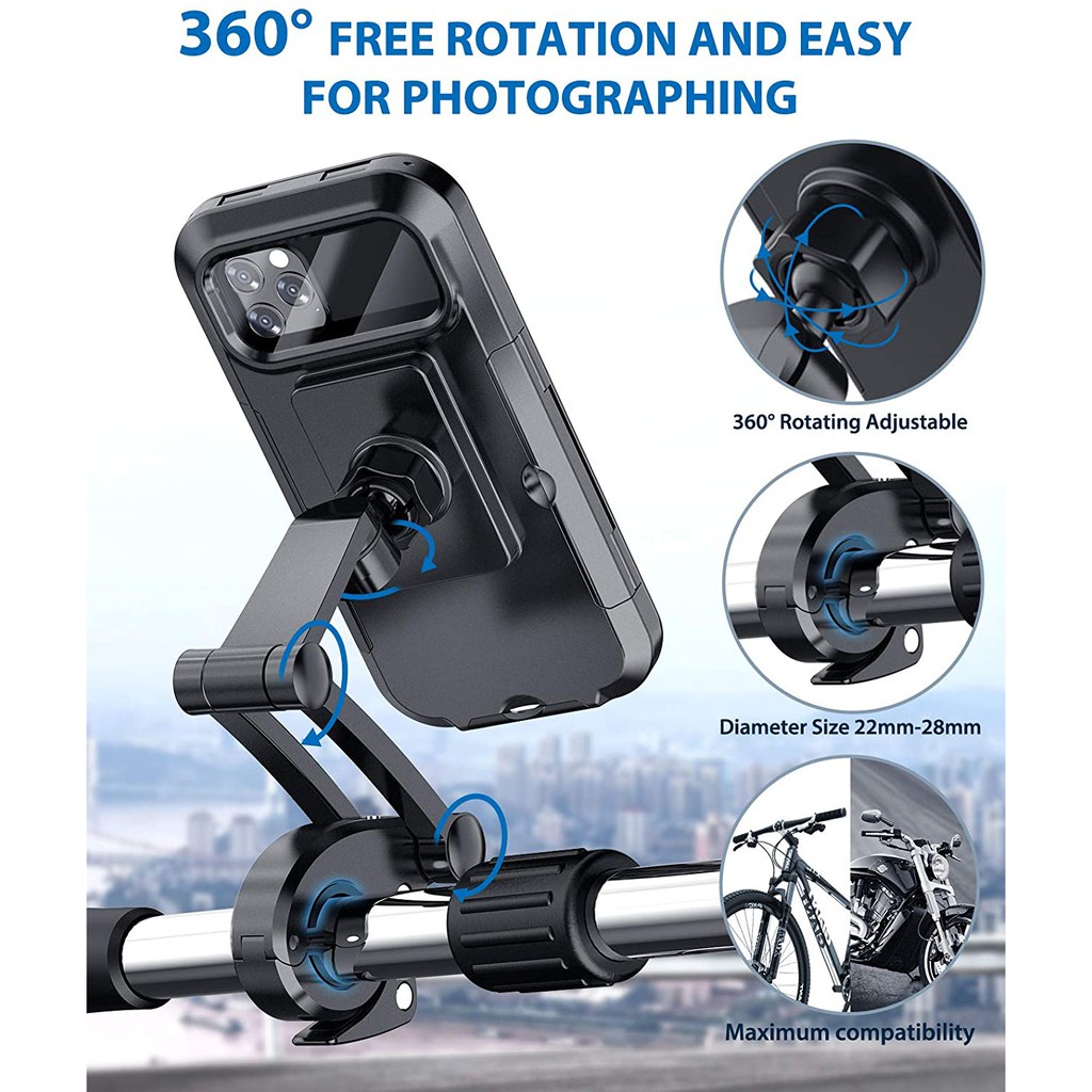 Giá đỡ điện thoại xe Máy, xe Đạp: chống nước xoay 360 độ
