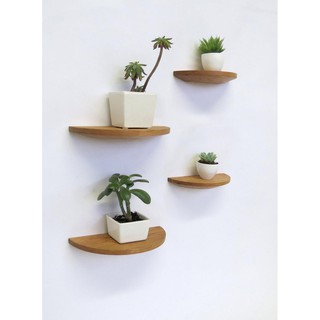 01 kệ treo tường decor trang trí nửa hình tròn gỗ thông để đồ lưu niệm cây cảnh mini