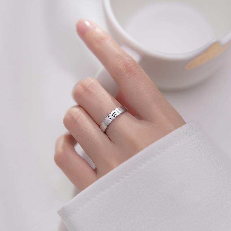 Nhẫn Hở Mạ Bạc 925 Hình Mèo Dễ Thương Có Thể Điều Chỉnh Kích Cỡ
