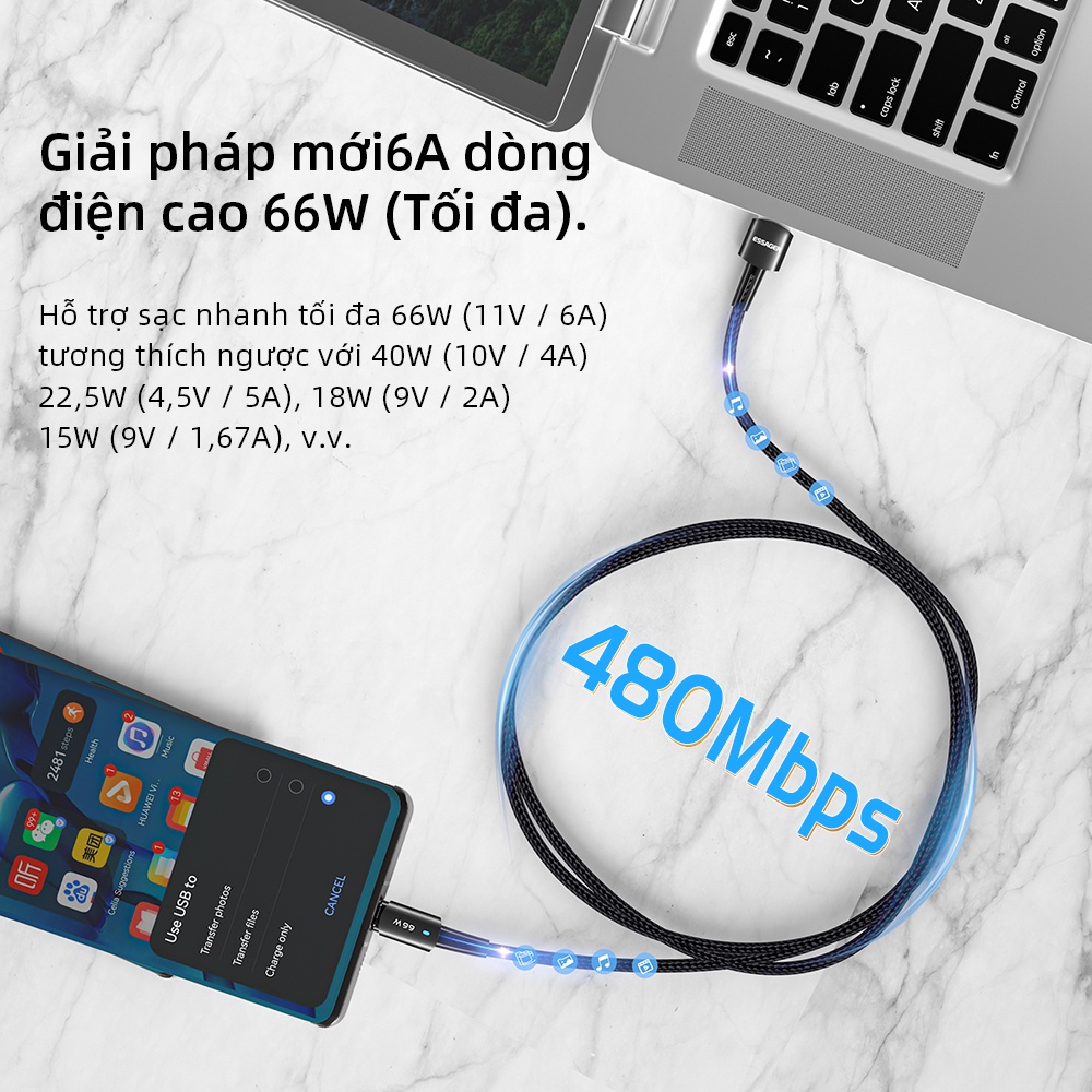 Ảnh Cáp sạc nhanh Essager 66W 6A USB to Type-C cho Huawei OPPO VIVO 3