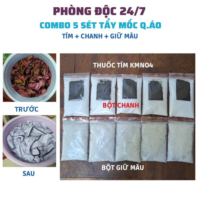 Combo 10 Sét Tẩy mốc quần áo, thuốc tím bột chanh tẩy trắng hiệu quả ...