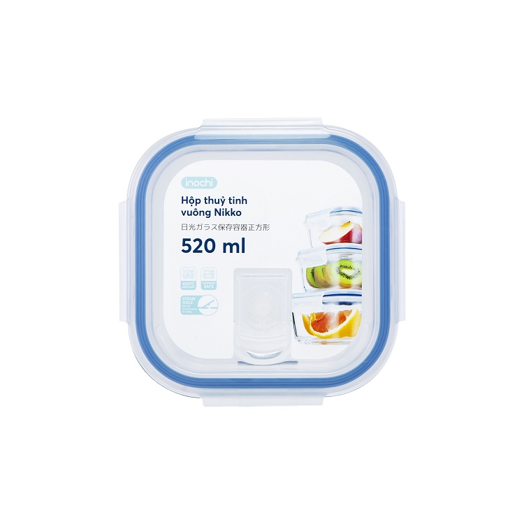 Ảnh Hộp thuỷ tinh vuông Inochi Nikko 520 ml sử dụng được trong lò vi sóng, nắp đậy thông minh thiết kế thoát nhiệt 4