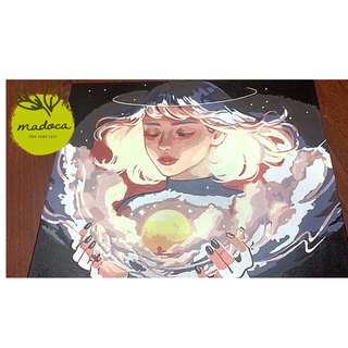 Tranh tô màu số hóa Madoca có khung 40x50cm Cô Gái tóc ngắn vũ trụ sao T575