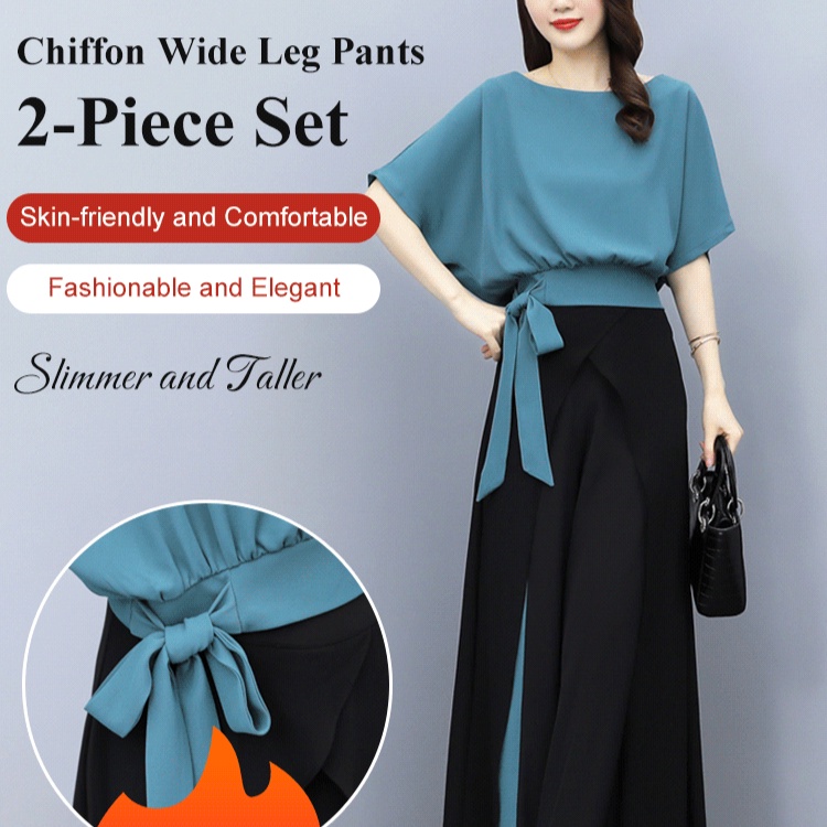 Set Đồ 2 Món Quần Ống Rộng Chất Liệu Chiffon Thời Trang Trẻ Trung