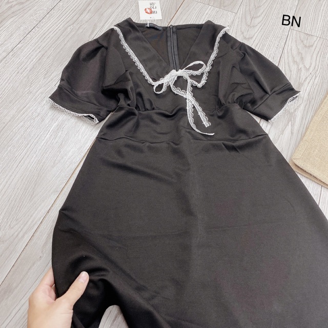 Váy đen Viền nơ
