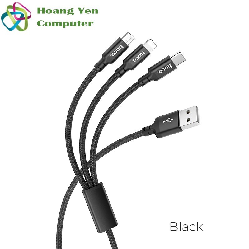 Cáp Sạc Hoco X14 3 Đầu (IP - MICRO USB - TYPE C) Dây Dù Chống Đứt Dài 1M - BH 6 Tháng 1 Đổi 1 (MÀU SẮC NGẪU NHIÊN)