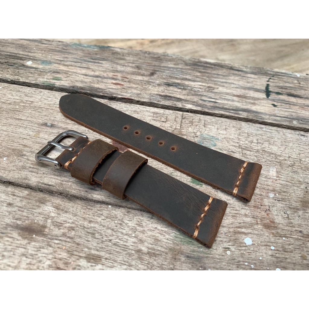 Dây Đồng Hồ Da Bò Thật Handmade Gắn KÈM KHÓA. HT1