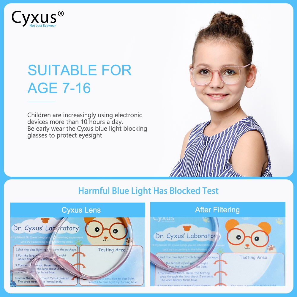 Cyxus Kính Bảo Vệ Mắt Trẻ Em 7-16 Tuổi Chống Ánh Sáng Xanh Chuyên Dụng Cho Học Trực Tuyến Và Giải Trí 6061