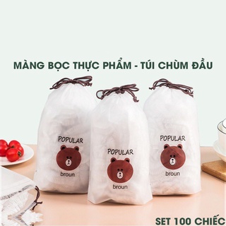 Túi bọc thực phẩm phiên bản mới .Màng bọc thực pẩm có chun hình gấu 100 cái